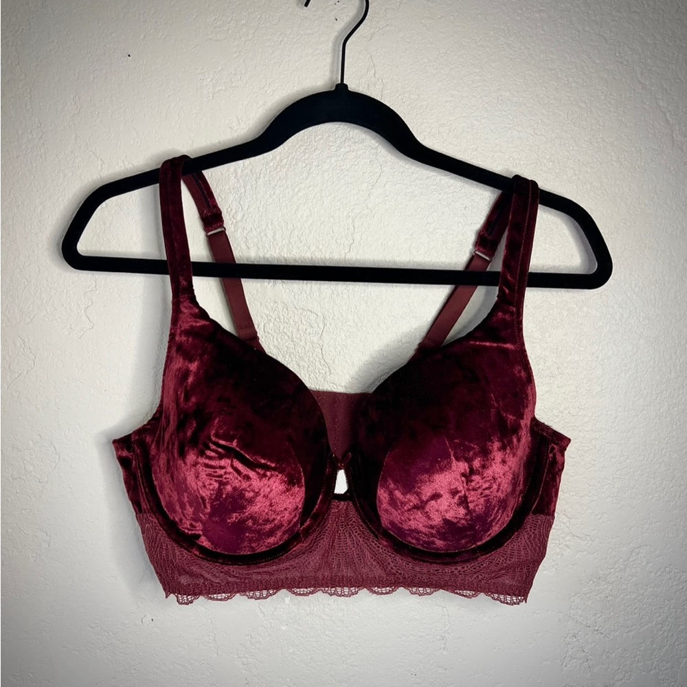 Cacique Burgundy Longline Velvet Bra EUC